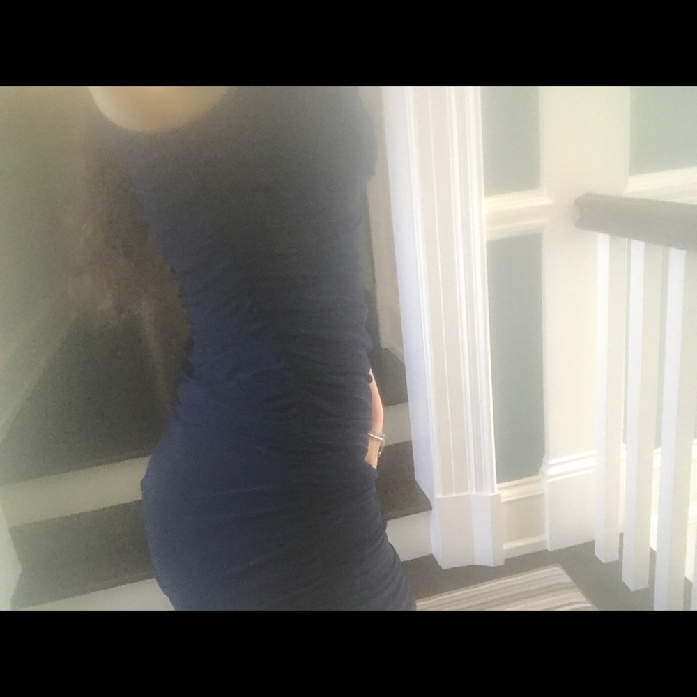 Tight collared navy and mesh dress